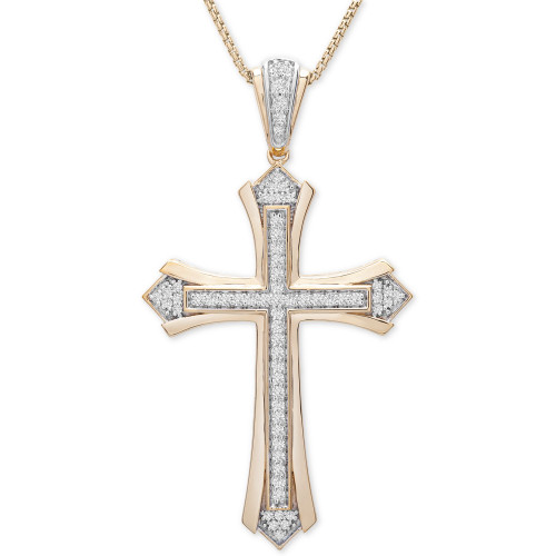 Men's Diamond Cross 22" Pendant Necklace (1/2 ct. t.w.) in 14k Gold-Plated Sterling Silver