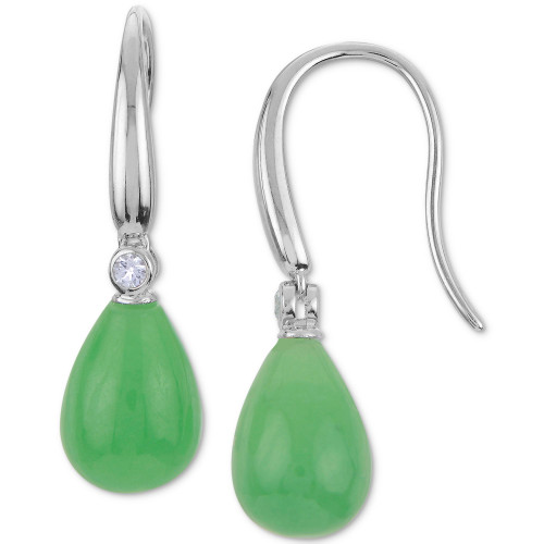 Jade Briolette & White Topaz (1/20 ct. t.w.) Drop Earrings in Sterling Silver