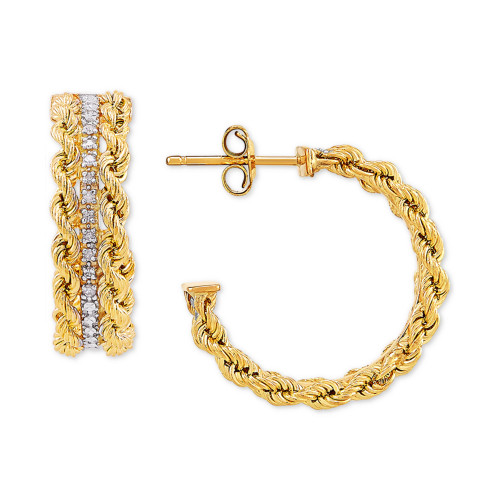 Diamond Rope Hoop Earrings (1/10 ct. t.w.) in 14k Gold & White Rhodium-Plate