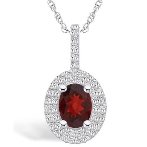 Garnet (1-1/2 Ct. T.W.) and Diamond (1/2 Ct. T.W.) Halo Pendant Necklace in 14K White Gold