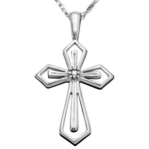 14k White or Yellow Gold Pendant, Diamond Accent Cross