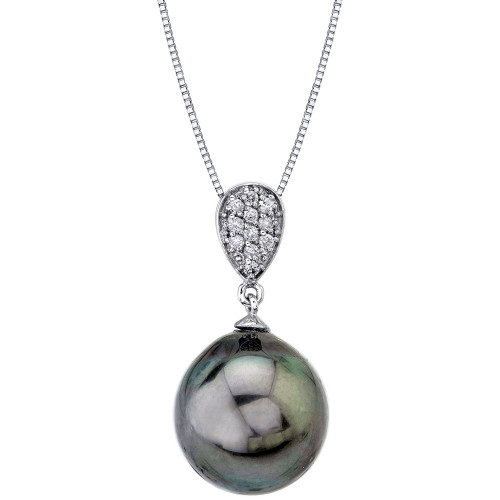 Cultured Tahitian Pearl (12mm) & Diamond Accent 18" Pendant Necklace in 14k White Gold