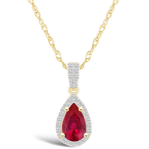 Created Ruby (7/8 ct. t.w.) and Created Sapphire (1/6 ct. t.w.) Halo Pendant Necklace in 10K Yellow Gold