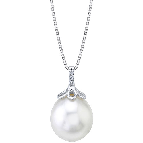 Cultured Freshwater Pearl (12mm) & Diamond Accent 18" Pendant Necklace in 14k White Gold