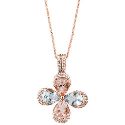 Aquamarine (1-3/8 ct. t.w.), Morganite (1-1/3 ct. t.w.) & Diamond (1/3 ct. t.w.) Flower Pendant Necklace in 14k Rose Gold, 16" + 2" extender