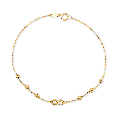 Diamond Infinity & Textured Bead Link Bracelet in 10k Gold