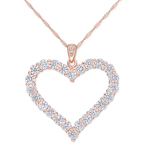 Lab-Created Moissanite Heart 18" Pendant Necklace (2-2/5 ct. t.w.) in 18k Rose Gold-Plated Sterling Silver