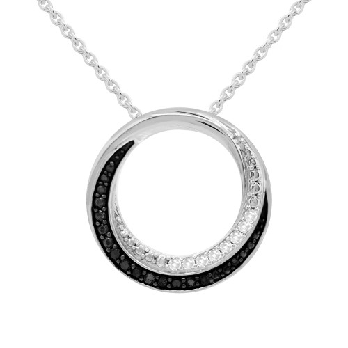 Black & White Diamond Circle 18" Pendant Necklace (1/6 ct. t.w.) in Sterling Silver