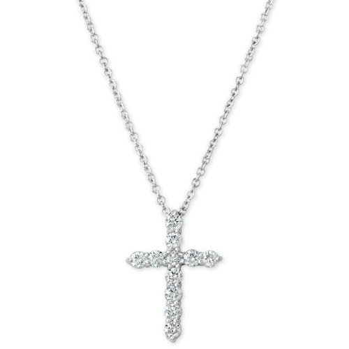 Diamond Cross Pendant Necklace (1/3 ct. t.w.) in 14k White Gold, 16" + 2" Extender