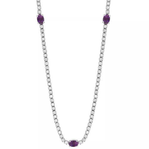 Amethyst (1-1/4 ct. t.w.) & Diamond (1-1/2 ct. t.w.) 18" Tennis Bracelet in Sterling Silver (Also in Blue Topaz, Garnet, & Citrine)