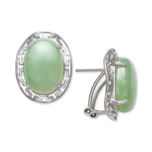 Dyed Jade  (10 x 14mm) Greek Key Oval Drop Earrings in Sterling Silver