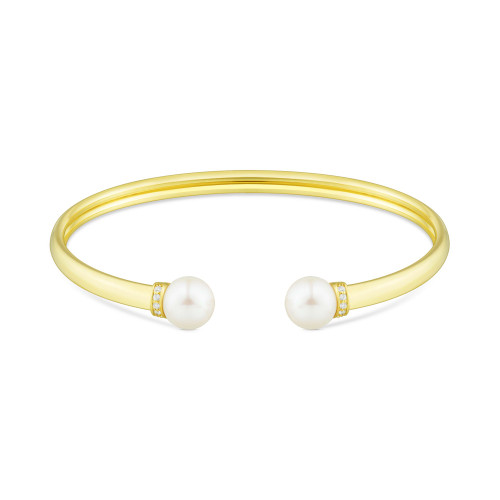 Cultured Freshwater Pearl (8mm) & Diamond (1/20 ct. t.w.) Cuff Bangle Bracelet in 14k Gold-Plated Sterling Silver