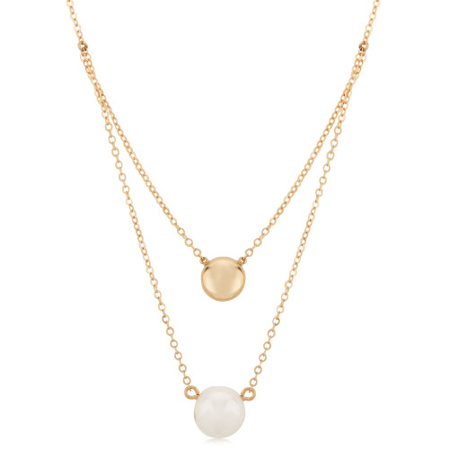 Cultured Freshwater Pearl (9mm) & Polished Bead 20" Layered Necklace in 14k Gold