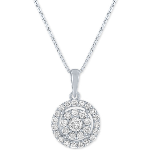 Lab-Created Diamond Halo Cluster Pendant Necklace (1/2 ct. t.w.) in Sterling Silver, 16" + 2" extender