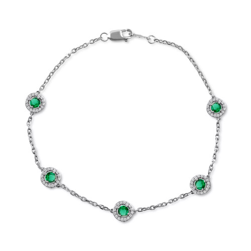 Sapphire (7/8 ct. t.w.) & Diamond (1/4 ct. t.w.) Halo Chain Link Bracelet in 14k White Gold (Also in Ruby & Emerald)