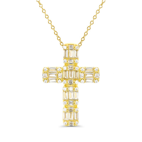 Cubic Zirconia Cross Necklace (1 1/2 ct. t.w.) in 14k Gold Over Sterling Silver