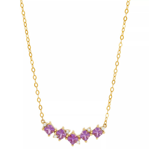 Amethyst (3/4 ct. t.w.) & Diamond (1/20 ct. t.w.) 18" Collar Necklace in 14k Gold (Also in London Blue Topaz)