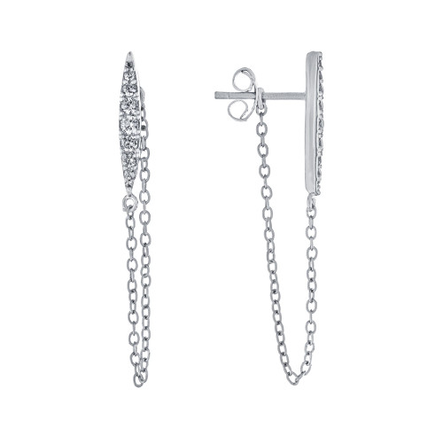 Cubic Zirconia Front Back Post Chain Earrings in Sterling Silver
