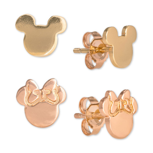 Children's 2-Pc. Set Mickey & Minnie Stud Earrings in 18k Gold- & 18k Rose Gold-Plated Sterling Silver