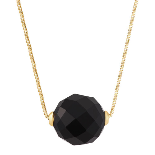 Onyx Solitaire 18" Pendant Necklace in 14k Gold