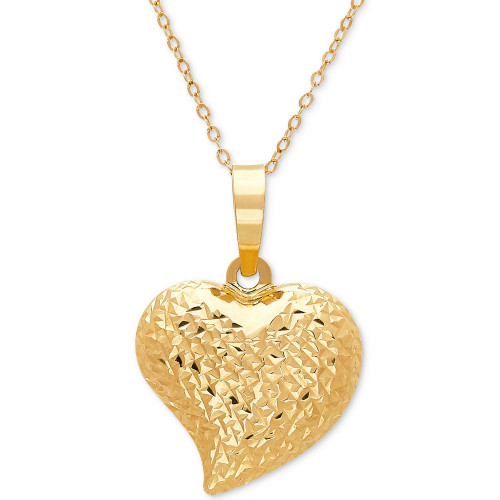 Textured Puff 17" Heart Pendant Necklace in 10k Gold