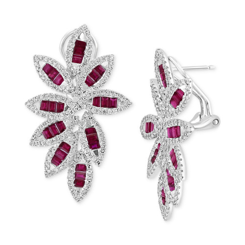 EFFY® Ruby (2-3/4 ct. t.w.) & Diamond (1-1/20 ct. t.w.) Floral Statement Earrings in 14k White Gold