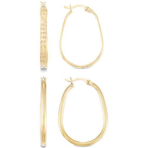 2-Pc. Brushed and Polished Oval Hoop Earrings Set in 14k Gold Over Sterling Silver and Sterling Silver