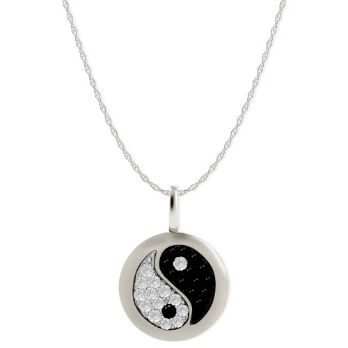 Diamond Yin Yang Disk Pendant Necklace in 14k White Gold (1/10 ct. t.w.)