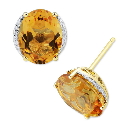 Citrine (3-1/5 ct. t.w.) & Diamond (1/20 ct. t.w.) Stud Earrings in 14k Gold (Also in Mystic Topaz)