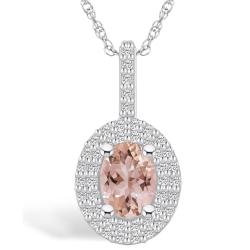 Morganite (1-1/7 Ct. T.W.) and Diamond (1/2 Ct. T.W.) Halo Pendant Necklace in 14K White Gold
