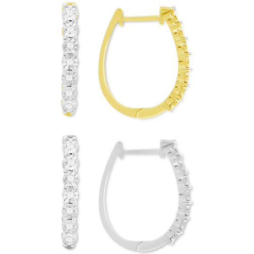 2-Pc. Set Diamond Oval Hoop Earrings (1/6 ct. t.w.) in Sterling Silver & 14k Gold-Plate