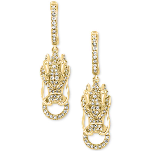 EFFY® Diamond (5/8  ct. t.w.) & Ruby (1/20 ct. t.w.) Dragon Head Drop Earrings in 14k Gold