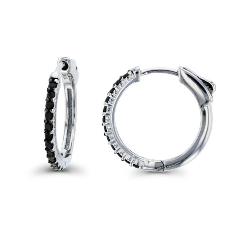 Black Spinel Hoop Earrings in Sterling Silver