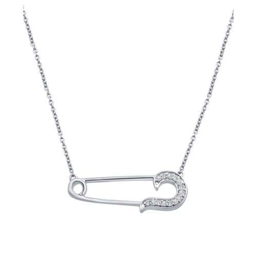 Diamond Safety Pin 18" Pendant Necklace (1/10 ct. t.w.) in Sterling Silver