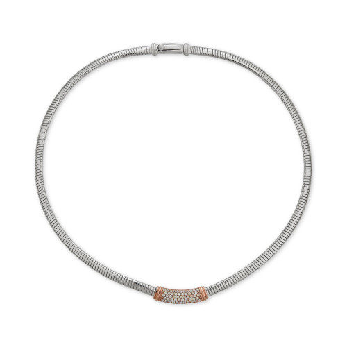Diamond Cylindric Bar 17" Statement Necklace (5/8 ct. t.w.) in Sterling Silver & 14k Rose Gold-Plate
