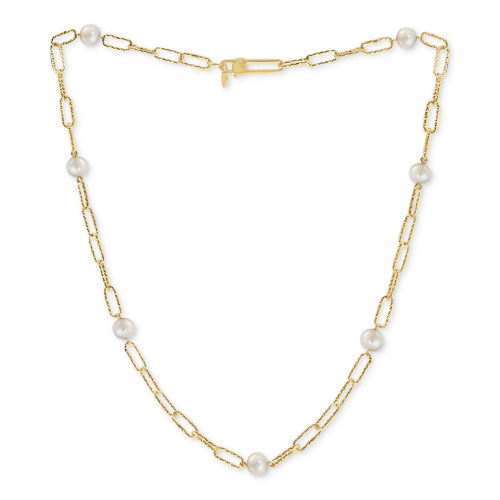 EFFY® Cultured Freshwater Pearl (7mm) Large Paperclip Link 18" Statement Necklace in 18k Gold-Plated Sterling Silver