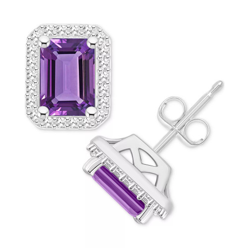 Amethyst (2 ct. t.w.) & Diamond (1/5 ct. t.w.) Halo Stud Earrings in Sterling Silver (Also in Citrine, Garnet, Peridot, & Blue Topaz)