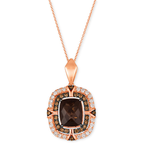 Chocolate Quartz (3-1/2 ct. t.w.) & Diamond (3/4 ct. t.w.) Double Halo Pendant Necklace in 14k Rose Gold, 18" + 2" extender