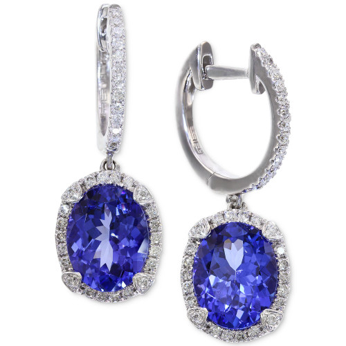 EFFY® Tanzanite (3-3/8 ct. t.w.) and Diamond (1/3 ct. t.w.) Hoop Earrings in 14k White Gold, Created for Macy's