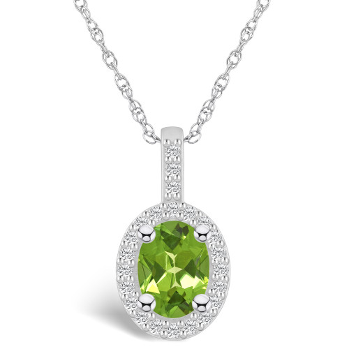 Peridot (1-1/3 Ct. T.W.) and Diamond (1/4 Ct. T.W.) Halo Pendant Necklace in 14K White Gold