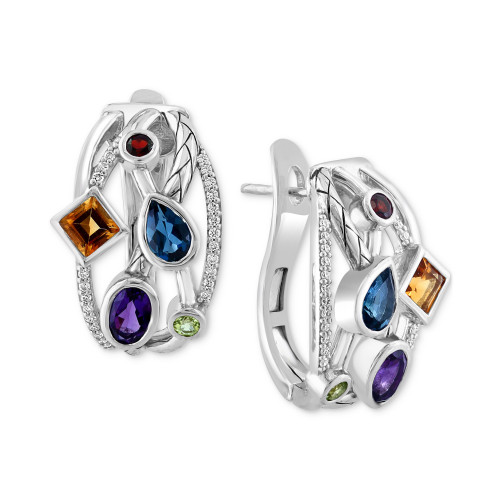EFFY® Multi-Gemstone (2-5/8 ct. t.w.) & Diamond (1/4 ct. t.w.) Leverback Statement Earrings in Sterling Silver