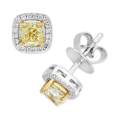 EFFY® Yellow & White Diamond Cushion Halo Stud Earrings (3/4 ct. t.w.) in 18k Gold & White Gold
