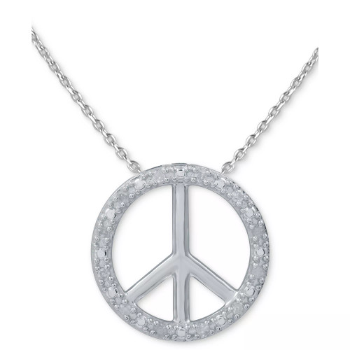 Diamond Peace Sign 18" Pendant Necklace (1/10 ct. t.w.) in Sterling Silver or Sterling Silver & 14k Gold-Plate