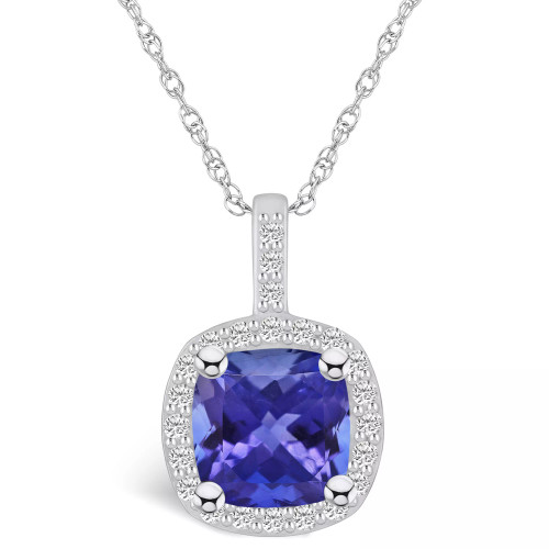 Tanzanite (2-1/3 Ct. t.w.) and Diamond (1/4 Ct. t.w.) Halo Pendant Necklace
