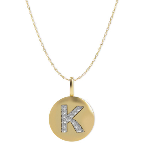 14k Gold Necklace, Diamond Accent Letter K Disk Pendant