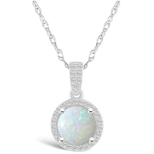 Created Opal (1/2 ct. t.w.) and Created Sapphire (1/6 ct. t.w.) Halo Pendant Necklace in 10K White Gold