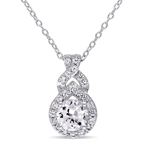 Created White Sapphire (1 4/5 ct. t.w.) Sterling Silver, Teardrop Halo Necklace