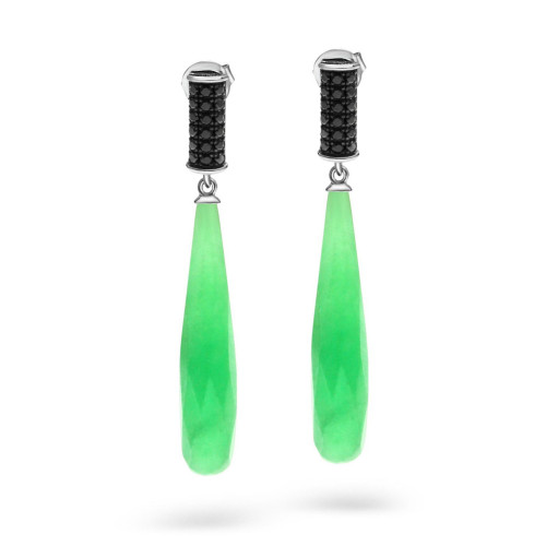 Dyed Green Jade & Black Spinel (5/8 ct. t.w.) Drop Earrings in Sterling Silver