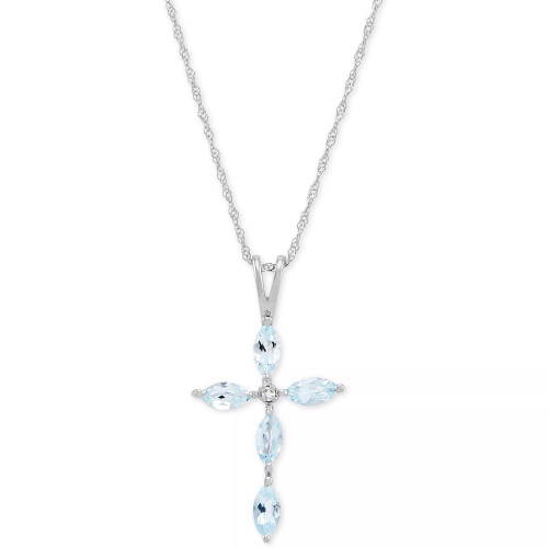 Gemstone & Diamond Accent Cross 18" Pendant Necklace in 14k White Gold