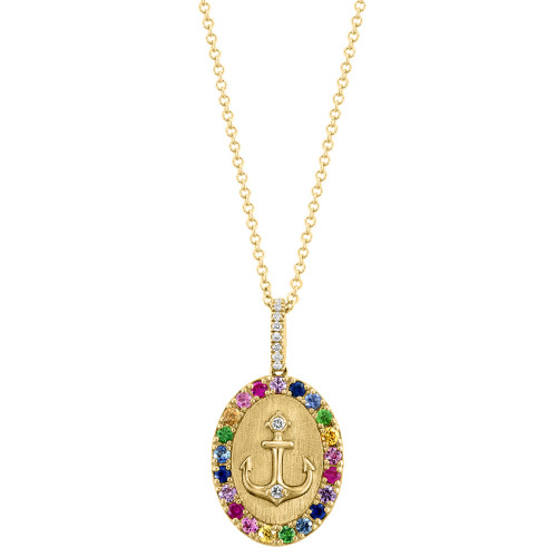 EFFY® Multi-Gemstone (1/2 ct. t.w.) & Diamond (1/20 ct. t.w.) 17-1/2" Anchor Pendant Necklace in 14k Gold